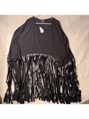 NWT Ashley Stewart 2X black Fringe poncho Unique Design witchy gothic dark chic
